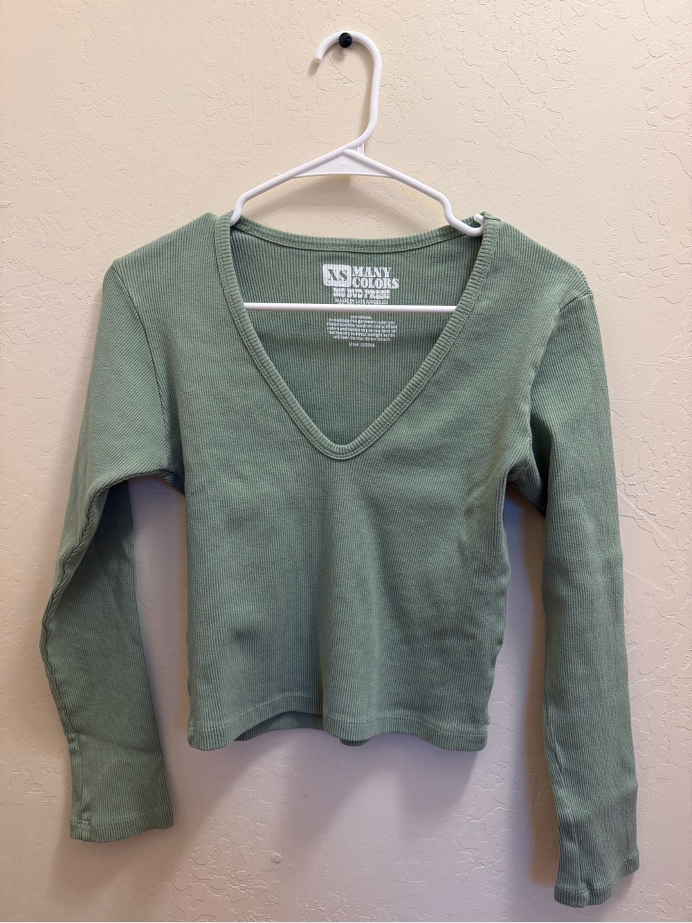 Big Bud Press Sage Green V-Neck Ribbed Long Sleeve Top